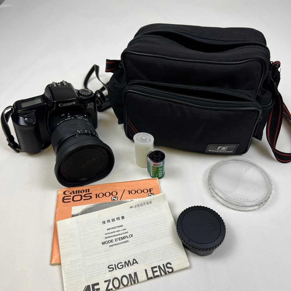 Canon EOS 1000F N 35mm SLR Camera Sigma 28-200mm Lens Bag Kit Black Excellent